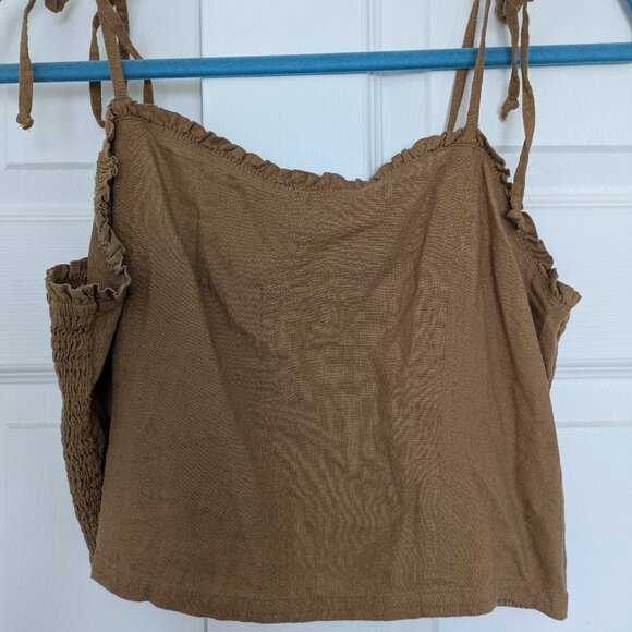 Aerie Brown Linen Crop Tank with Ruffles and Bows - Large - Picture 1 of 3